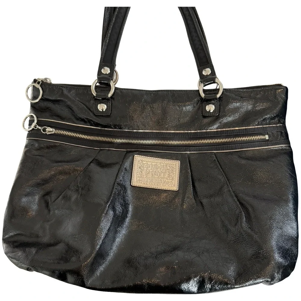 COACH Poppy Large Patent‎ Leather Handbag Shoulder Bag 15791 Black Y2K 2000s - Picture 2 of 16